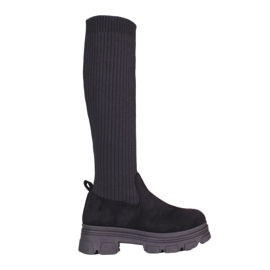 Cizme de dama cu platforma Shelovet neagra, cu partea superioara elastica negru Cizme de dama cu platforma Shelovet neagra, cu partea superioara elastica negru