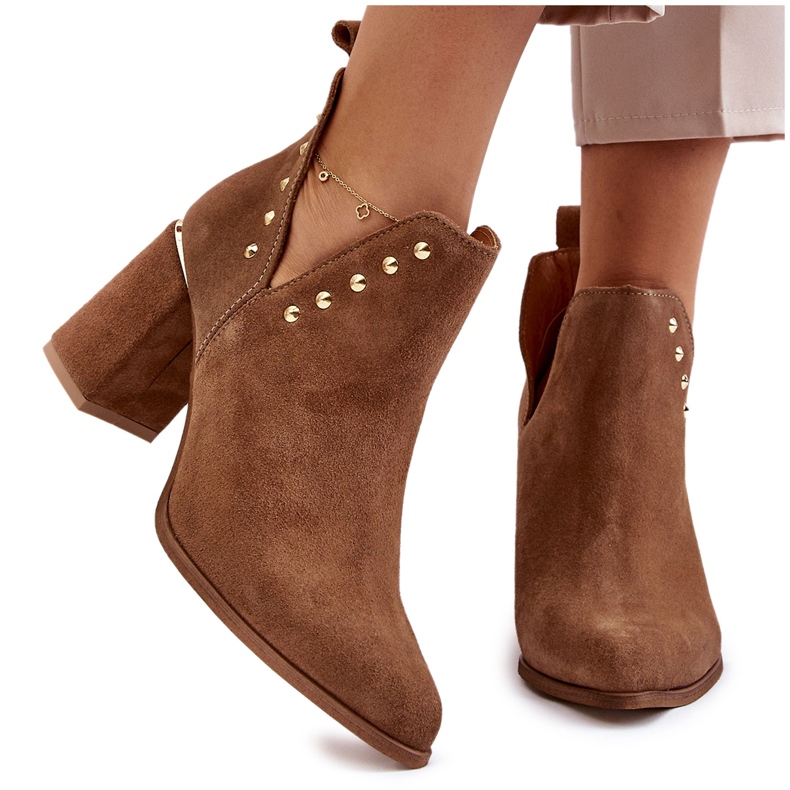 Lewski Shoes Cizme De Damă De piele intoarsa Cu Decupaje Stânga 3075 Camel maro