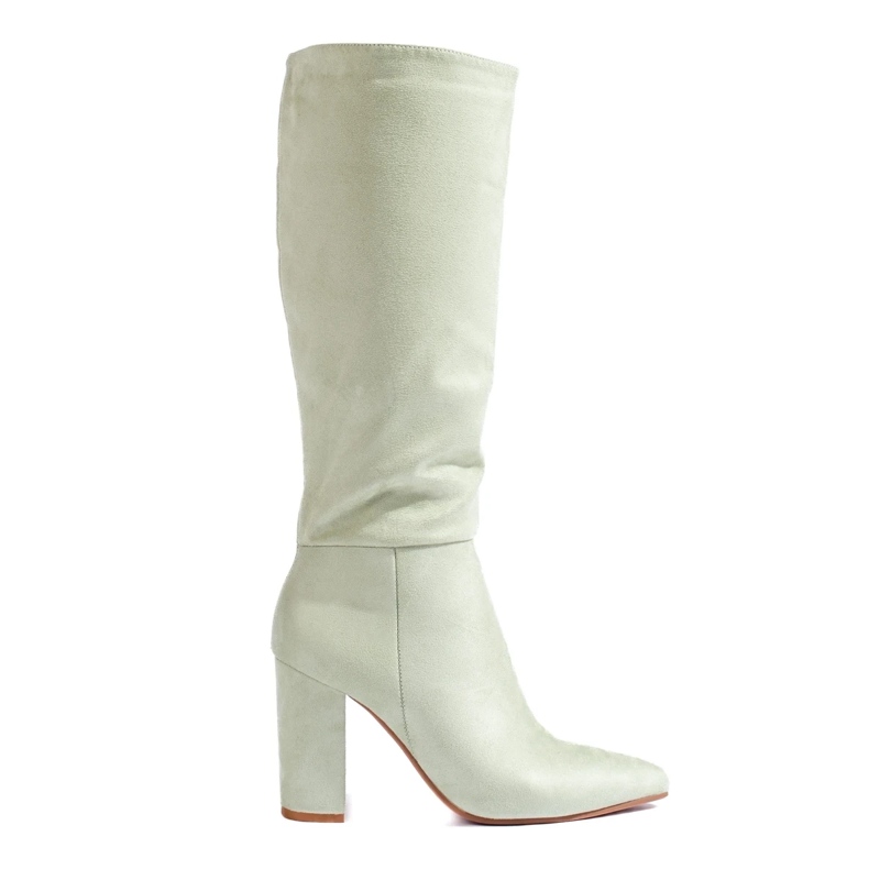 Cizme de dama din piele intoarsa ecologica verde