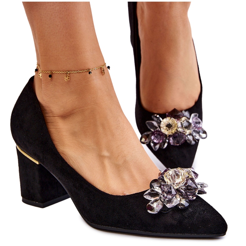 PS1 Papuci Eleganti De piele intoarsa Cu Decorat Elianne Negru