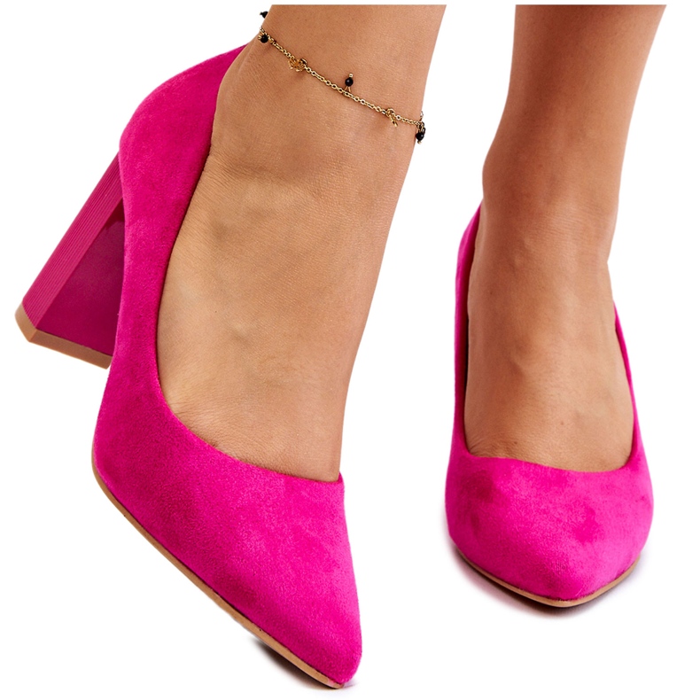 PS1 Pompe din piele intoarsa pe un toc la moda Fuchsia Estellia roz