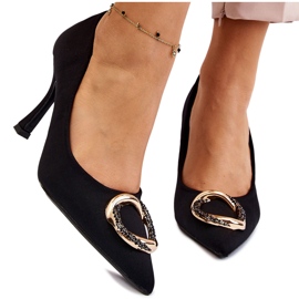 PS1 Tocuri înalte elegante cu decorațiuni prețioase negre la modă negru PS1 Tocuri înalte elegante cu decorațiuni prețioase negre la modă negru