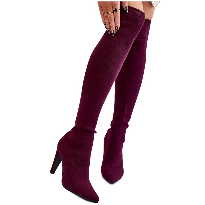 BM Cizme Toc Înalt Cu Șosetă Bordeaux Renoli roșu multicolor BM Cizme Toc Înalt Cu Șosetă Bordeaux Renoli roșu multicolor