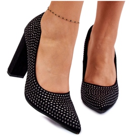 Pompe din piele intoarsa cu crampoane decorative Black Dories negru