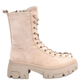BM Cizme de dama cu siret Wayne Beige bej BM Cizme de dama cu siret Wayne Beige bej