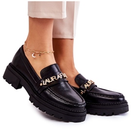 Mocasini din Piele Litere La.Fi 210001B-PU Negru