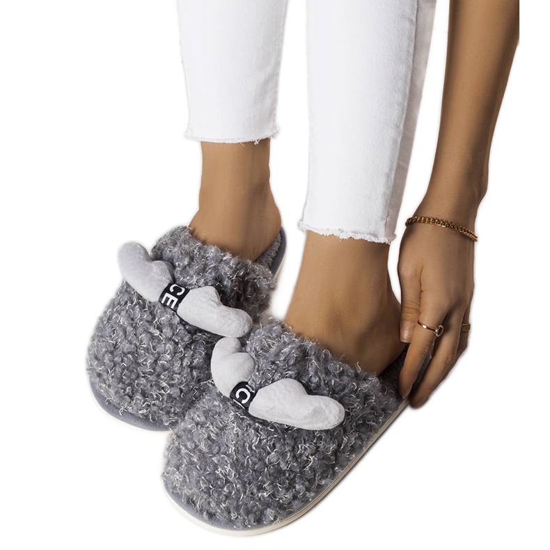 BM Papuci gri cu blana de la Rosny