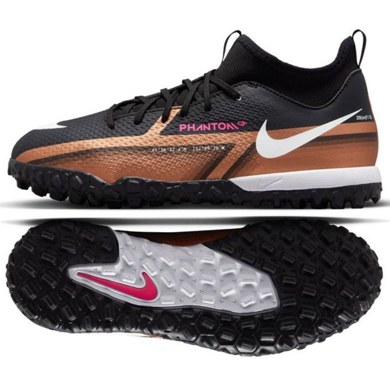 Pantofi de fotbal Nike Phantom GT2 Academy Qatar Dynamic Fit Tf Jr DR6061 810 maro, negru bej și maro Pantofi de fotbal Nike Phantom GT2 Academy Qatar Dynamic Fit Tf Jr DR6061 810 maro, negru bej și maro