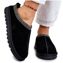 Papuci de piele intoarsa de dama cu blana Black Buffie negru Papuci de piele intoarsa de dama cu blana Black Buffie negru
