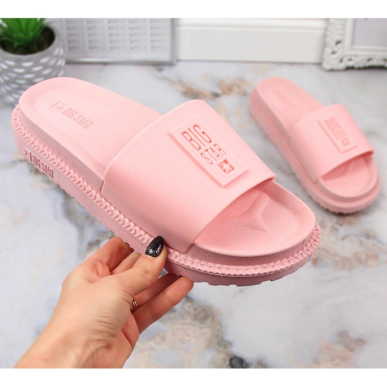 Papuci de dama pe platforma roz pudrat Big Star LL274425