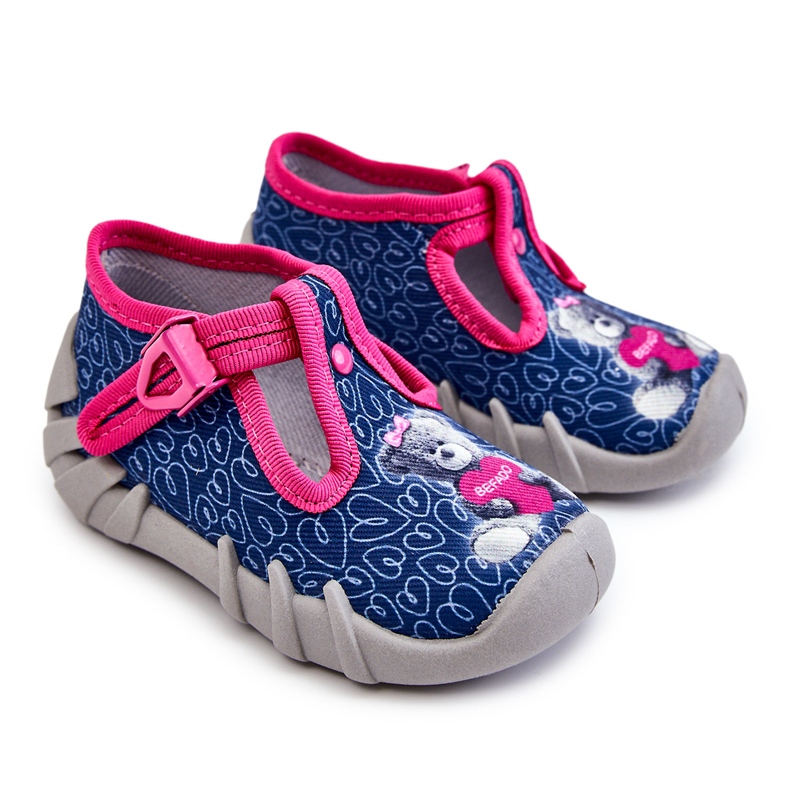 BEFADO S.A. Pantofi Papuci Befado Bear 110P469 Navy-Roz albastru marin