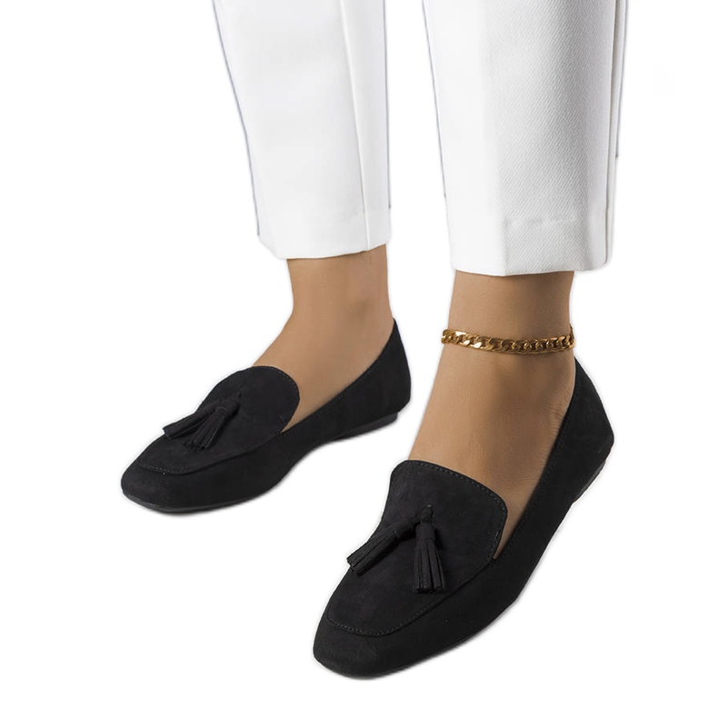 PA1 Balerini negri Cillian din piele de căprioară ecologică negru