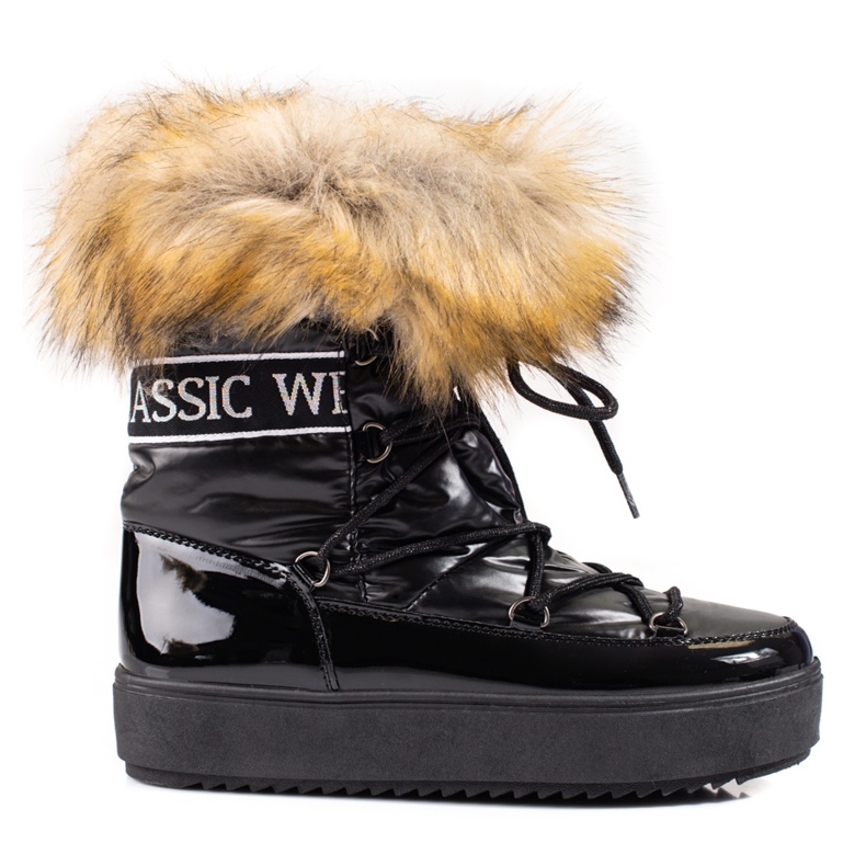 Cizme de zăpadă negre de damă Shelovet cu blană negru