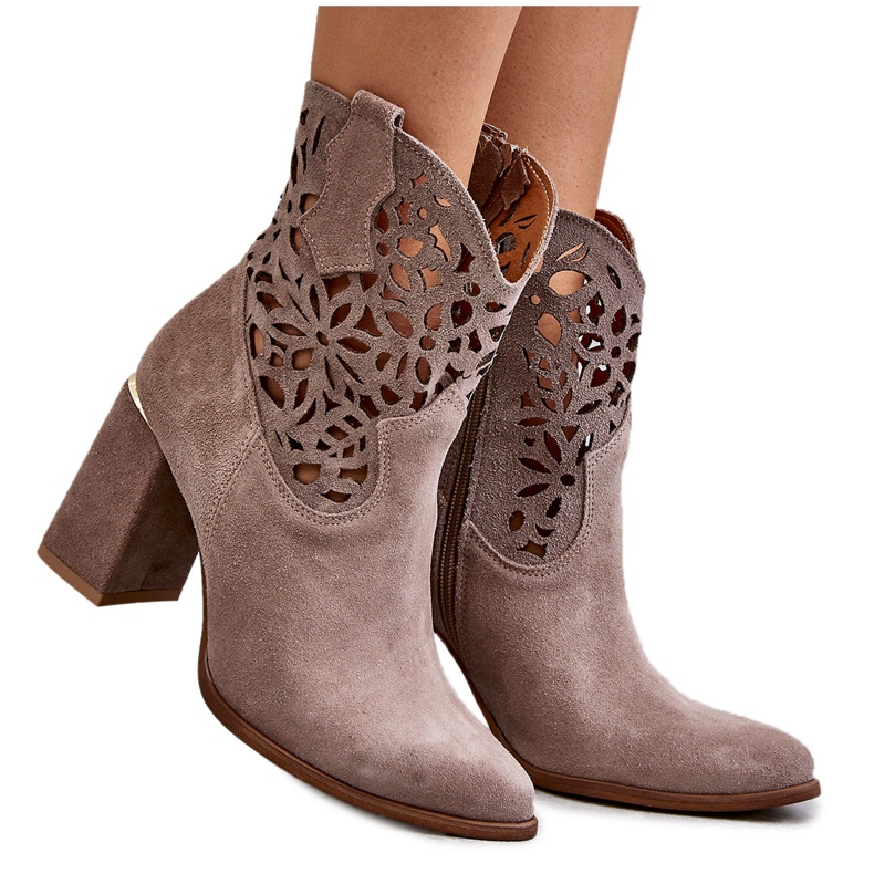 Lewski Shoes Botine ajurate din piele intoarsa Pantofi Leewski 3264 Maro deschis