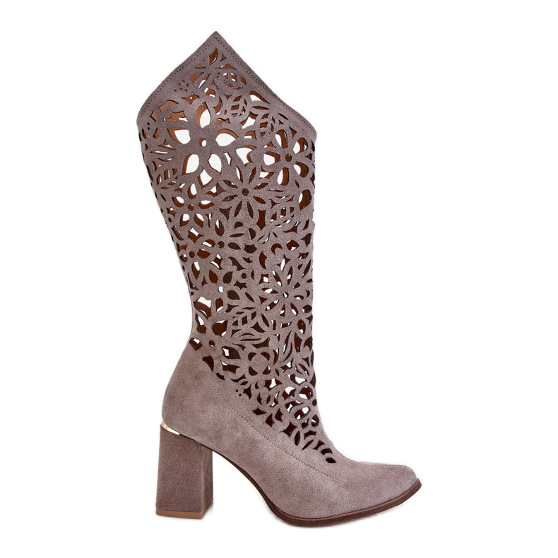 Lewski Shoes Cizme ajurate din piele intoarsa Pantofi Leski 3234 Cappuccino multicolor