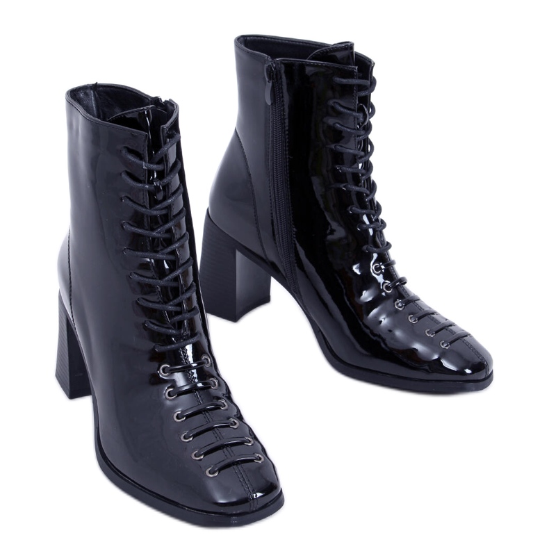 BM Botine cu toc înalt, Aubrey Black lăcuit negru BM Botine cu toc înalt, Aubrey Black lăcuit negru