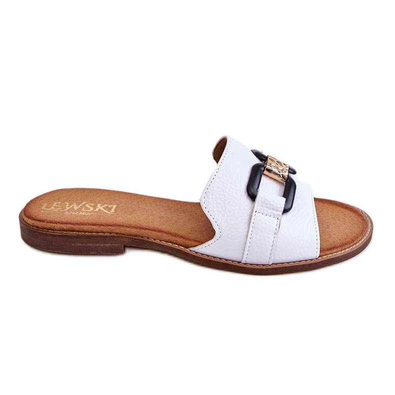 Lewski Shoes Papuci de piele pentru femei Leewski Shoes 3270 White alb