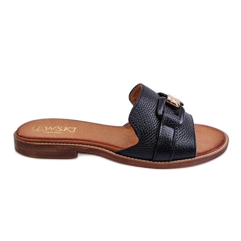 Lewski Shoes Papuci de piele pentru femei Leewski Shoes 3270 Black negru de aur