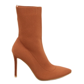 BM Botine cu toc inalt cu partea superioara elastica Moira Camel maro