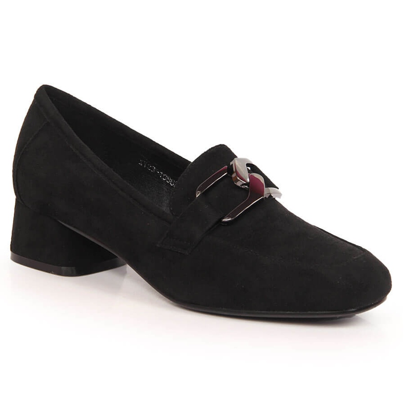 Pantofi de piele intoarsa neagra cu toc mic Vinceza 10869 negru