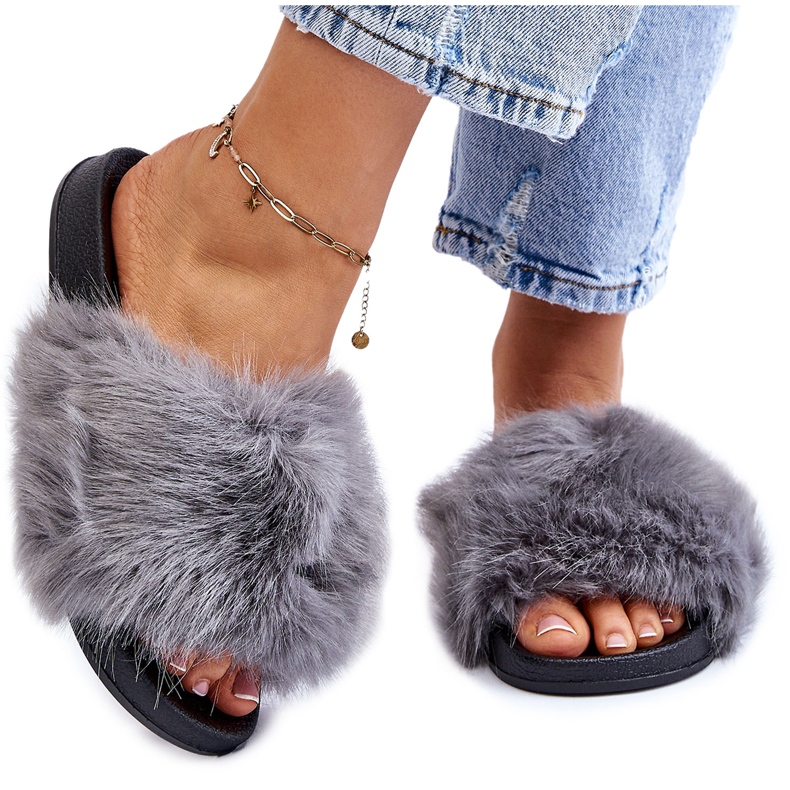 PM1 Sandale din blană Kennet gri pentru damă PM1 Sandale din blană Kennet gri pentru damă