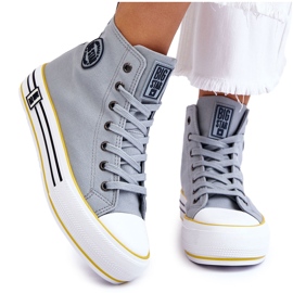 Pantofi de damă cu platformă textilă înaltă Big Star LL274188 Albastru deschis