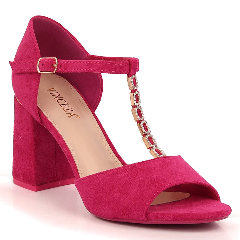 Sandale dama de piele intoarsa pe post cu zirconi fucsia Vinceza 20195 roz Sandale dama de piele intoarsa pe post cu zirconi fucsia Vinceza 20195 roz