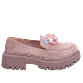 PA1 Mocasini cu platforma Stefani Khaki cu margele bej PA1 Mocasini cu platforma Stefani Khaki cu margele bej