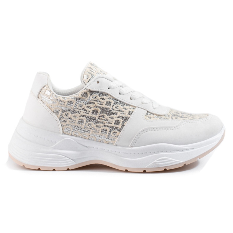 Pantofi sport de dama Shelovet cu model stralucitor alb argint