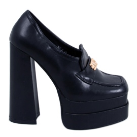 Ambra Mocasini negri cu toc negru Ambra Mocasini negri cu toc negru