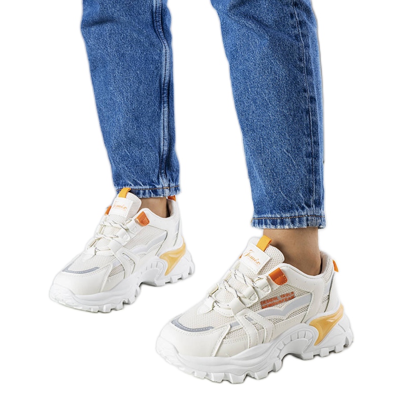 Tenisi bej opal cu inserții neon