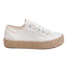 Pantofi de damă cu platformă împletită Big Star LL274199 alb Pantofi de damă cu platformă împletită Big Star LL274199 alb