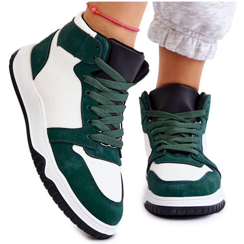 Pantofi sport de damă înalți, pantofi sport, alb și verde Pantofi sport de damă înalți, pantofi sport, alb și verde