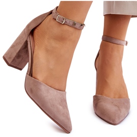 Pompe cu toc Lexie din piele intoarsa bej inchis