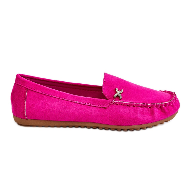 Mocasini de damă din piele intoarsa cu ornamente fucsia Leah roz