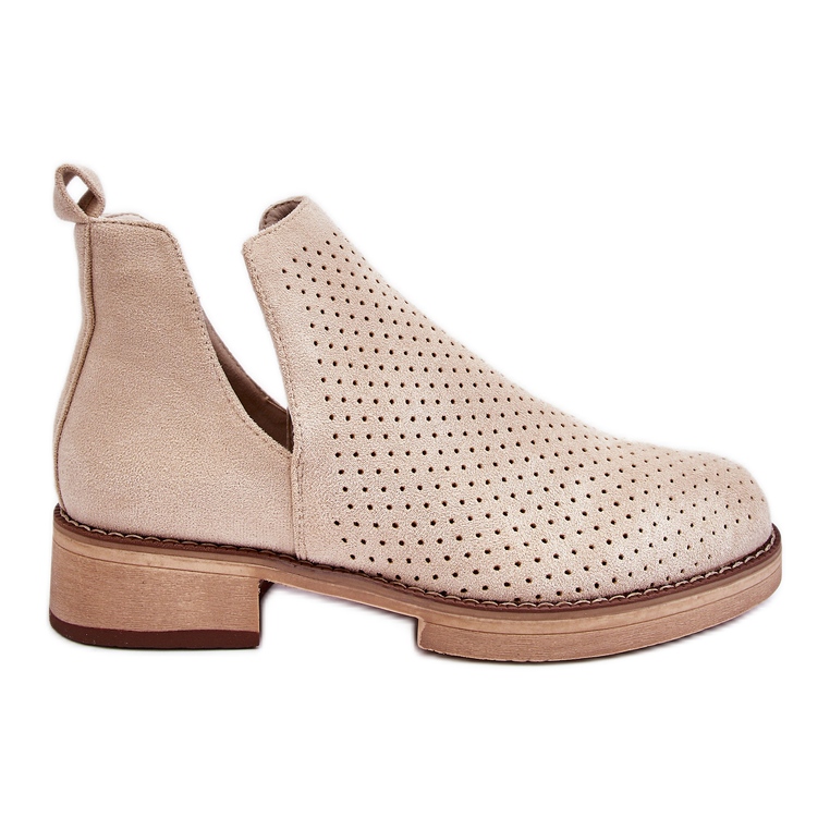 PS1 Cizme Angie din piele intoarsa ajurata cu toc plat bej