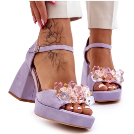 PS1 Sandale la modă cu cristale pe tocuri masive Purple Garrett violet PS1 Sandale la modă cu cristale pe tocuri masive Purple Garrett violet