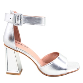 BM Sandale cu toc Ellen Silver cu curea argint