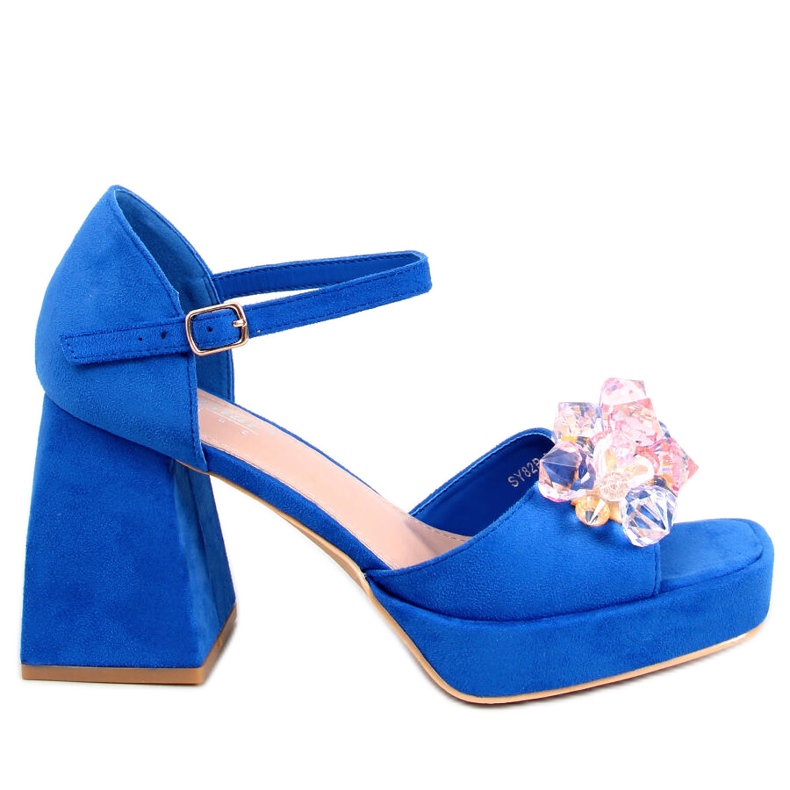 BM Sandale cu toc lat cu pietre Mirella Blue albastru BM Sandale cu toc lat cu pietre Mirella Blue albastru