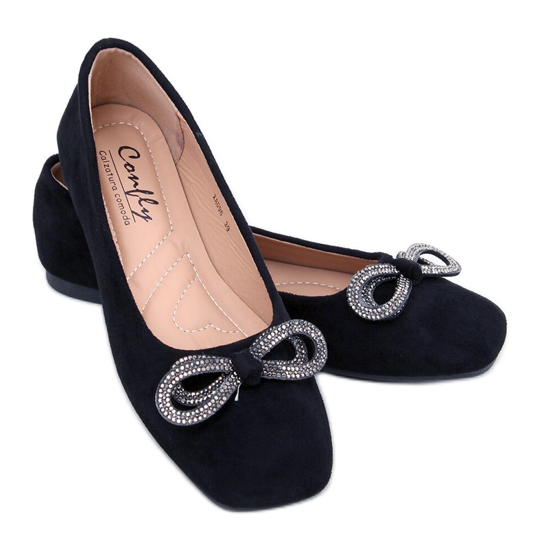 BM Balerini Serna Nero din piele intoarsa cu fundita negru