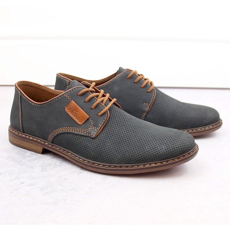Pantofi barbati confortabili din piele albastru bleumarin Rieker 13439-14