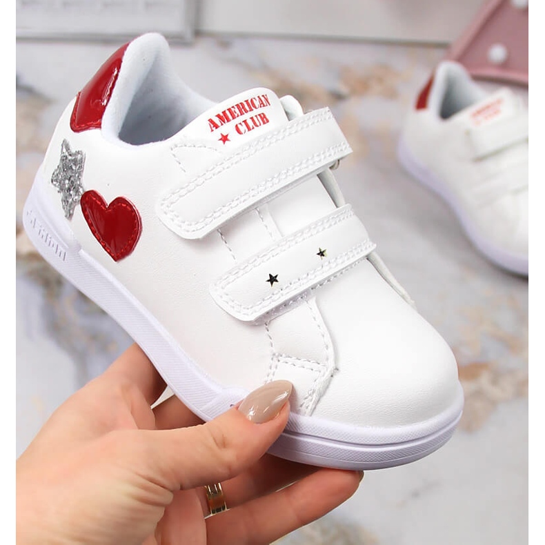 Pantofi sport pentru fete White American Club 125/23 cu velcro alb