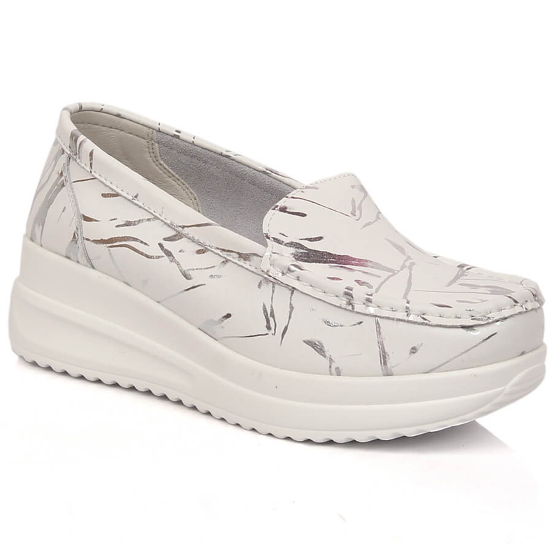 Mocasini de dama din piele pe platforma alb Artiker 50C1886