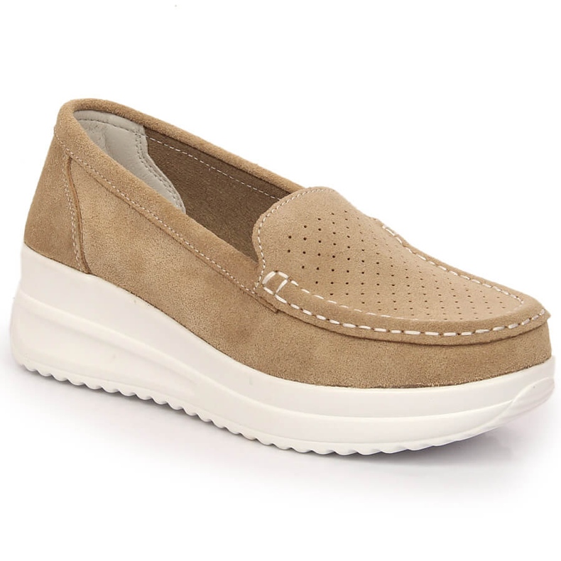 Mocasini de dama din piele intoarsa pe platforma bej Artiker 52C1759