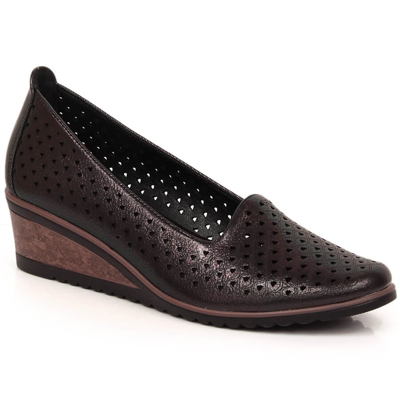 Pantofi de damă, negri strălucitori, ajurat, cu pană Potocki SZ12018 negru