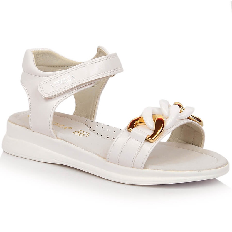 Sandale pentru fete cu lant velcro alb Vinceza 36127 Sandale pentru fete cu lant velcro alb Vinceza 36127