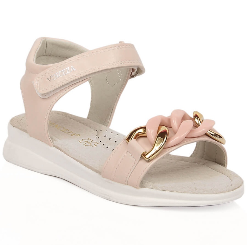 Sandale pentru fete cu lanț velcro roz Vinceza 36127
