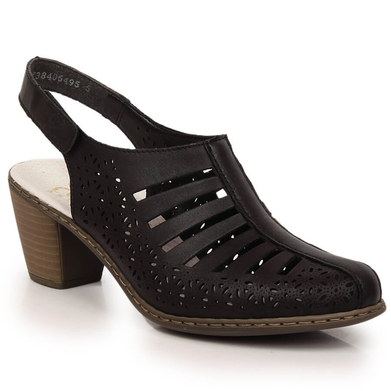Sandale de damă confortabile din piele cu toc înalt Rieker 40959-00 negru