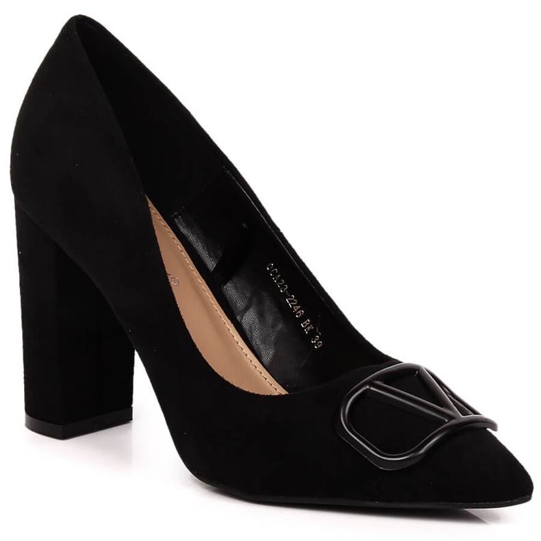 Pompe cu toc din piele intoarsa neagra Vinceza 2246 negru