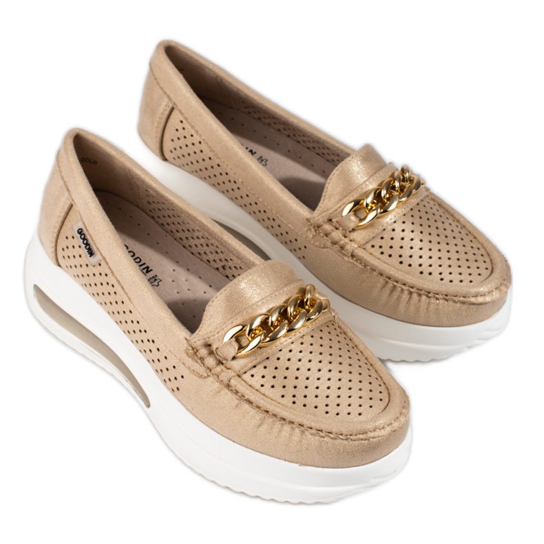 SHELOVET Mocasini aurii dama Slovet pe platforma de aur